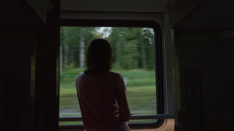 A woman at the window in a moving train Stock Footage 165347437