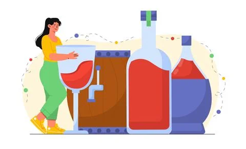Woman with wine vector 스톡 일러스트