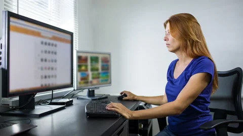 Woman Work at Computer Video stock 52889418