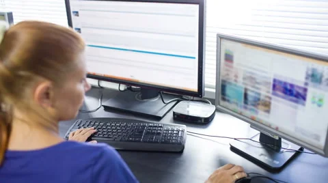 Woman Work at Computer Stockbeeldmateriaal 52890892