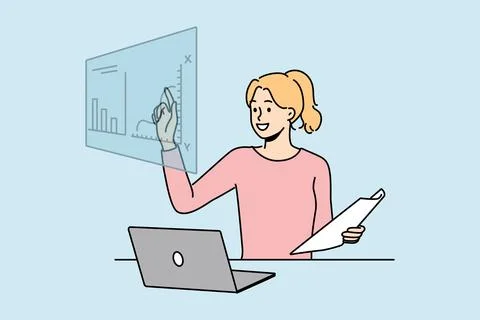 Woman work with graphs on computer Stock Illustration