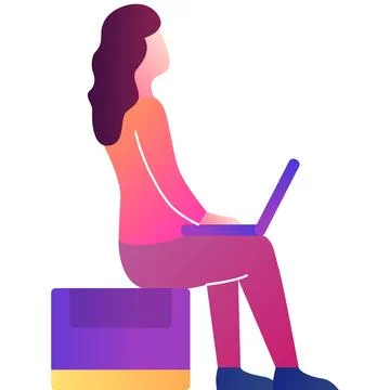 Woman work on laptop computer vector icon Stock Illustration