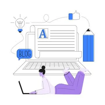 Woman Work with Text Editing and Writing Article on Laptop Vector Illustration Stock Illustration