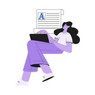 Woman Work with Text Editing and Writing Article on Laptop Vector Illustration Stock Illustration