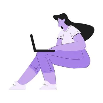 Woman Work with Text Editing and Writing Article on Laptop Vector Illustration Stock Illustration
