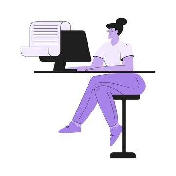 Woman Work with Text Editing and Writing Article Vector Illustration Stock Illustration