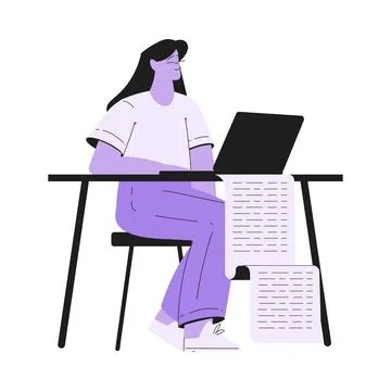 Woman Work with Text Editing and Writing Article on Laptop Vector Illustration Stock Illustration