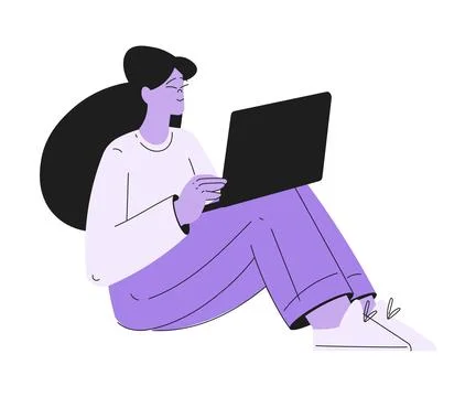 Woman Work with Text Editing and Writing Article on Laptop Vector Illustration Stock Illustration