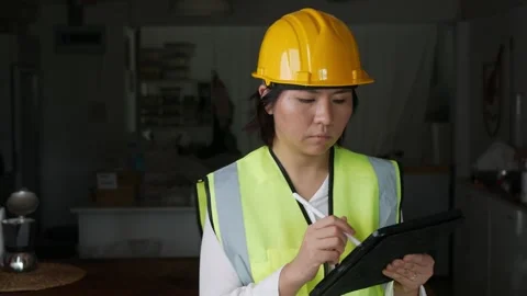 Woman worker Engineer Architecture using tablet. Stock Footage 309437020