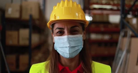 Woman worker inside delivery boxes warwhouse Stock Footage 145434665