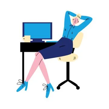 Woman worker working in office with computer vector illustration Stock Illustration