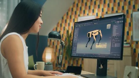 Woman working in 3D modeling software Stock Photos