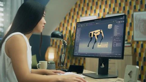 Woman working in 3D modeling software Stock Photos