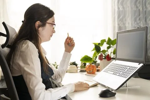 Woman Working And Programming On Computer In Office.woman working on coding o Stock-Fotos