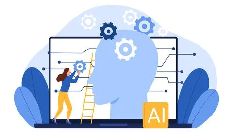 Woman Working on Artificial Intelligence Concept Illustrazione stock