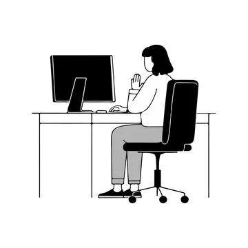 Woman working on computer at desk 库存插图
