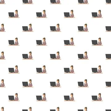 Woman working on computer desktop seamless pattern 스톡 일러스트