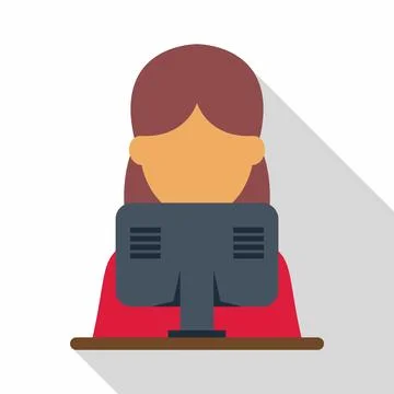 Woman working on computer flat design icon 库存插图