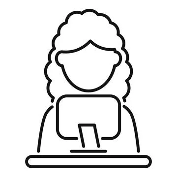 Woman working on computer flat line icon イラスト素材