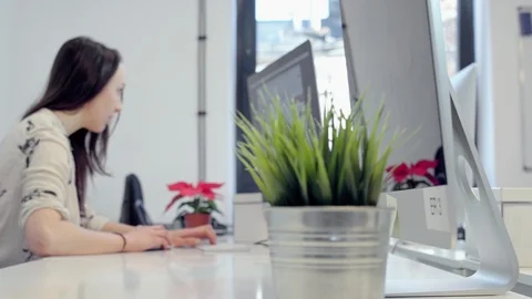 Woman working with computer Video stock 96485426