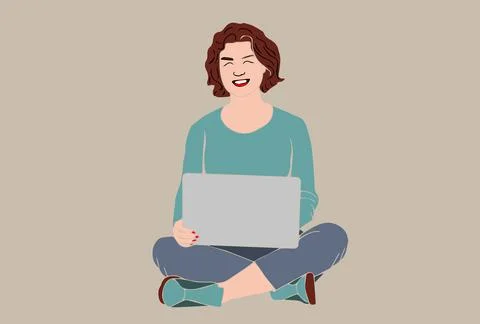 Woman working with computer in the graden. Using laptop in nature. Stock Illustration