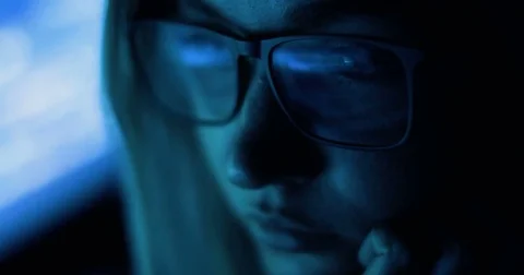 Woman working with computer, hacking and writing. Computer screen and code Stock Footage 82918540