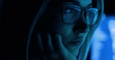 Woman working with computer, hacking and writing. Computer screen and code Stock-Footage 82919446