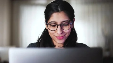 Woman working with computer. having fun and excited for work Stock Footage 173422192