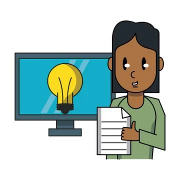 Woman working with computer Illustrazione stock