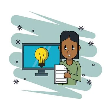 Woman working with computer Illustrazione stock