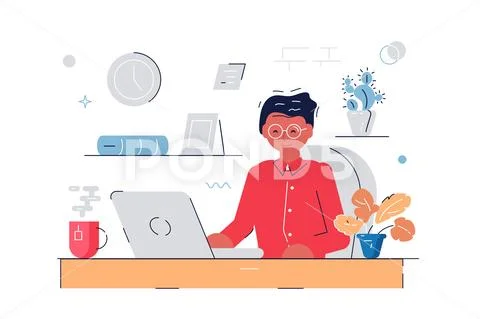 Woman working at computer Stock Illustration