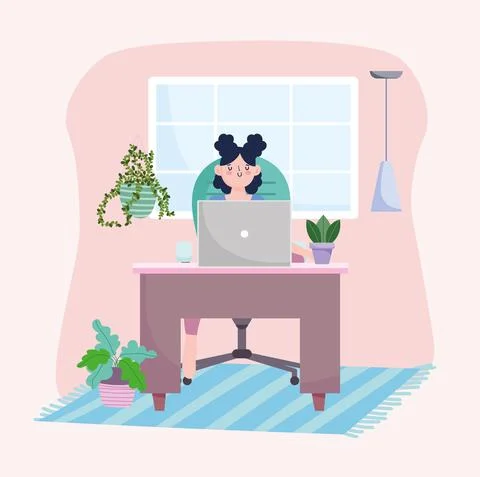 Woman working computer 스톡 일러스트