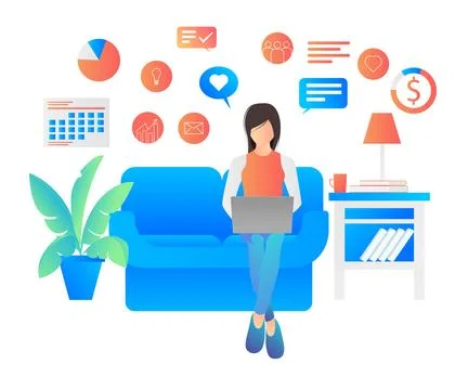 A woman is working on a computer Stock Illustration