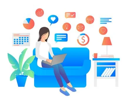 A woman is working on a computer Stock Illustration