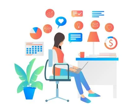 A woman is working on a computer Stock Illustration
