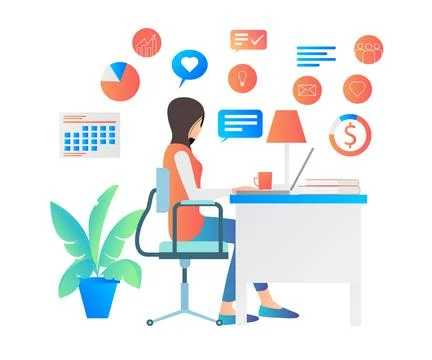 A woman is working on a computer Stock Illustration