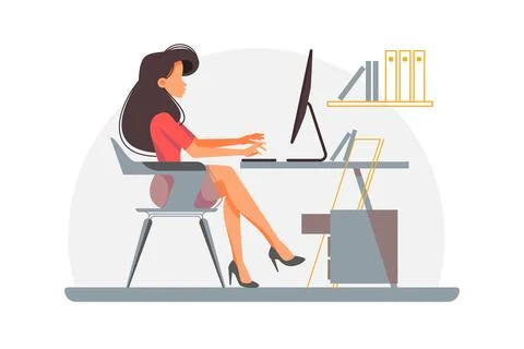 Woman Working on Computer Illustrazione stock
