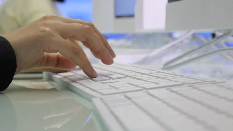 Woman working on computer at office. Close up of female hands typing in keyboard Stock Footage 148533735