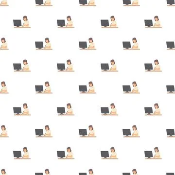 Woman working on computer in office seamless pattern Illustrazione stock