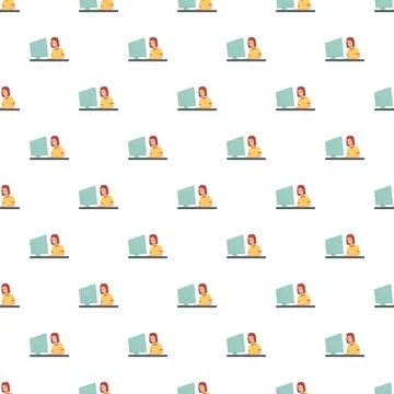 Woman working on computer in office seamless pattern 스톡 일러스트