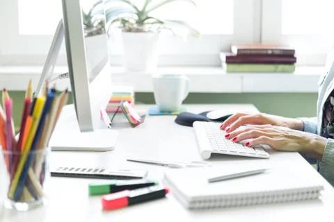 Woman Working At The Computer Фото
