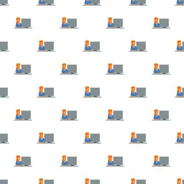 Woman working on computer repeating pattern background 스톡 일러스트