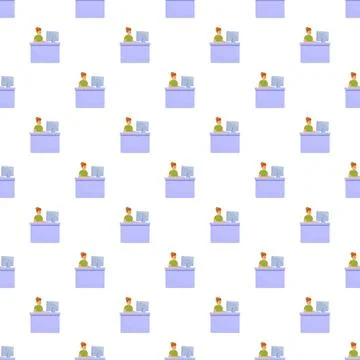 Woman working at computer seamless pattern repeating background Illustrazione stock