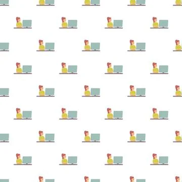 Woman working at computer seamless pattern design Stock Illustration