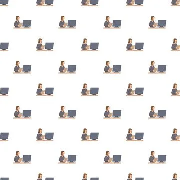 Woman working on a computer seamless pattern Stock-Illustration