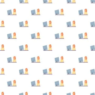 Woman working on computer seamless pattern background 스톡 일러스트