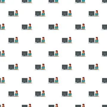 Woman working on computer seamless pattern background Stock Illustration