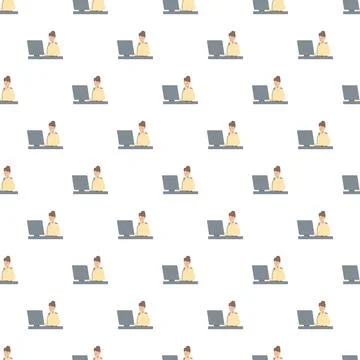 Woman working at computer seamless pattern for business 스톡 일러스트