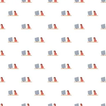 Woman working at computer seamless pattern design イラスト素材