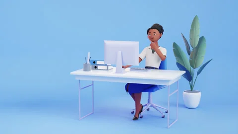 Woman working at the computer, thinking, Eureka. hand gesture Stock Footage 275949403